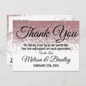 Roos Gouden Glitter Sparkles Wit Dank u Briefkaart (Voorkant / Achterkant)