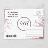 Roos Gouden Glitter Sparkles Wit Dank u Briefkaart (Achterkant)