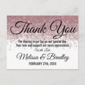 Roos Gouden Glitter Sparkles Wit Dank u Briefkaart (Voorkant)