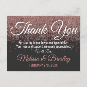 Roos Gouden Glitter Sparkles Zwart Bedankt Briefkaart