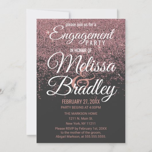 Roos Gouden Glitter Sparkles Zwart Fotobruiloft Kaart (Voorkant)