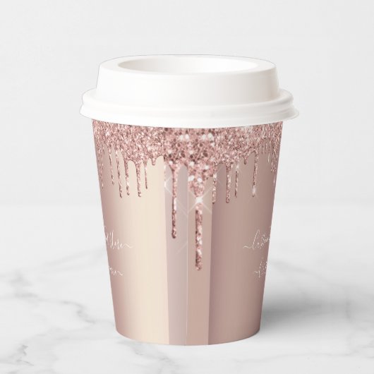 Roos Gouden Glitter Sparkly Aangepaste Tekst Papie Papieren Bekers (Rechts)