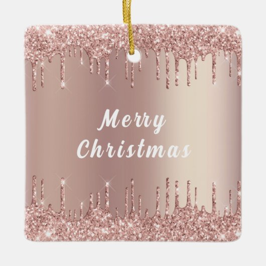 Roos Gouden Glitter Sparkly Kerst Ornament (Voorkant)