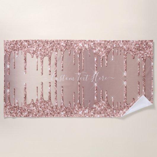 Roos gouden glitter strandlaken met aangepaste tek (Voorkant)