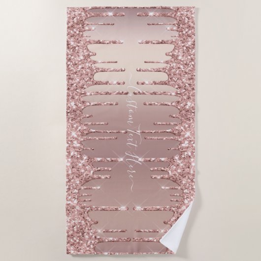Roos gouden glitter strandlaken met aangepaste tek (Voorkant)