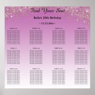 Roos Gouden Glitter Verjaardag Alfabetische Zittin Poster