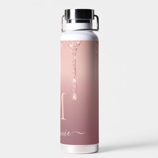 Roos Gouden Glitter Waterfles Aangepaste Letter Na (Achterkant)