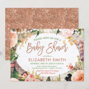 Roos Gouden Glitter Wijze Bloemen Boheems Baby sho Kaart