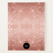Roos gouden glitter + witte streep bloemenmonogram planner (Achterkant)