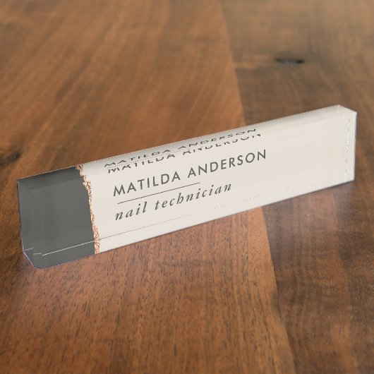 Roos Gouden Glitter Zwart Girly Elegant Modern Chi Naambordje (Zijkant)