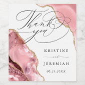 Roos Gouden Glitter Zwart Script Bruiloft Dank u Wijn Etiket (Enkel label)