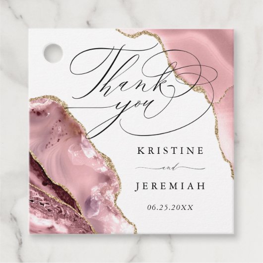 Roos Gouden Glitter Zwart Script Luxe bruiloft Bedankjes Labels (Voorkant)