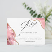 Roos Gouden Glitter Zwart Script Luxe bruiloft RSVP Kaartje (Staand voorkant)