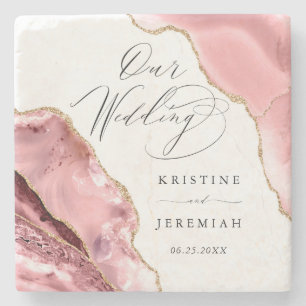 Roos Gouden Glitter Zwart Script Luxe bruiloft Stenen Onderzetter