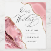 Roos Gouden Glitter Zwart Script Luxe Trouwwijn Wijn Etiket (Enkel label)