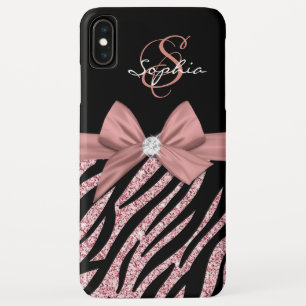 Roos Gouden Glitter Zwarte Zebra Strepen Bow Monog iPhone XS Max Hoesje