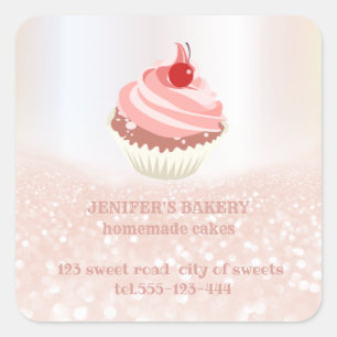 Roos gouden glitterij zelfgemaakte cupcakes en lek vierkante sticker