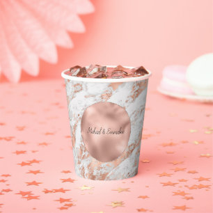 Roos Gouden Glitz Wit Marmeren Huwelijk Papieren Bekers