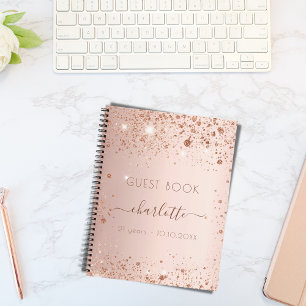 Roos gouden gouden glitter naam gastboek notitieboek