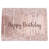 Roos gouden goudzige glitterdruppels groot cadeauzakje (Voorkant)