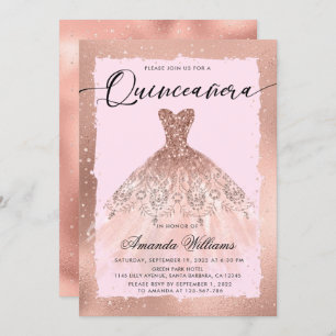 Roos Gouden Gown Quinceañera Kaart