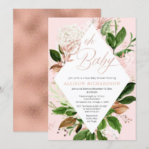 Roos gouden groen bloemig Virtual Baby shower meis Kaart
