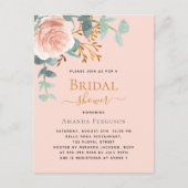 Roos gouden groen perzik Vrijgezellenfeest Uitnodiging Briefkaart (Voorkant)