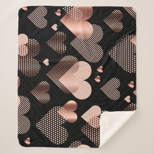 Roos gouden harten,  zwart. sherpa deken (Voorkant)
