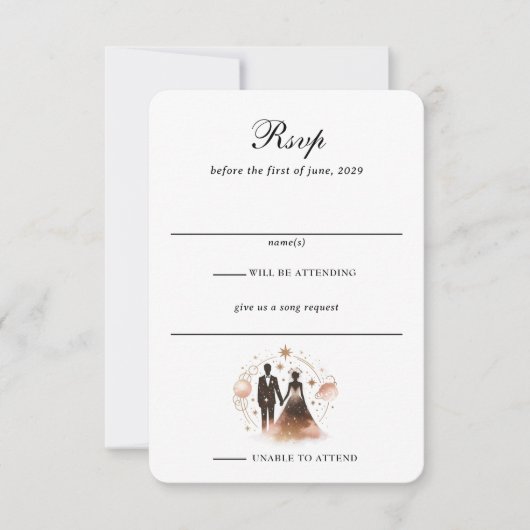 Roos gouden hemelse bruiloft RSVP kaartje (Voorkant)