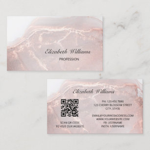 Roos gouden inkt marmer QR-code Visitekaartje