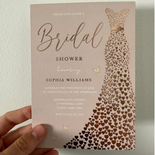 Roos Gouden Jurk Stoffig Roos & Blush Vrijgezellen Folie Uitnodiging