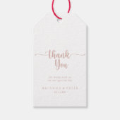 Roos gouden kalligrafie bruiloft dank u cadeaulabel (Voorkant)