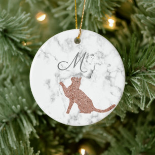Roos gouden kattensilhouet - je monogram keramisch ornament