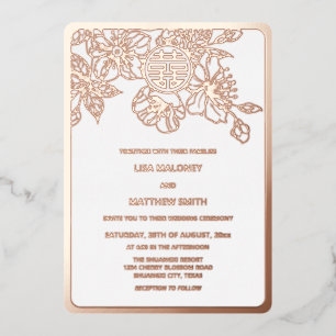 Roos gouden kersenbloesem Chinees bruiloft Folie Uitnodiging