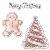 Roos Gouden Kerstboom Gingerbread Cookie Sticker (Voorkant)