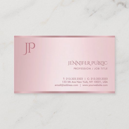 Roos Gouden Kleur Modern Minimalistisch Monogramme Visitekaartje (Achterkant)