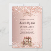 Roos gouden koets tiara glitter Quinceanera Kaart (Voorkant)