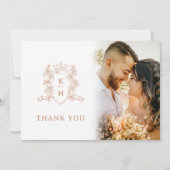 Roos gouden kroon monogram trouwfoto QR Code Bedankkaart (Voorkant)