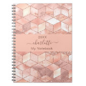 Roos gouden kubus marmer naam glitter script notitieboek (Voorkant)