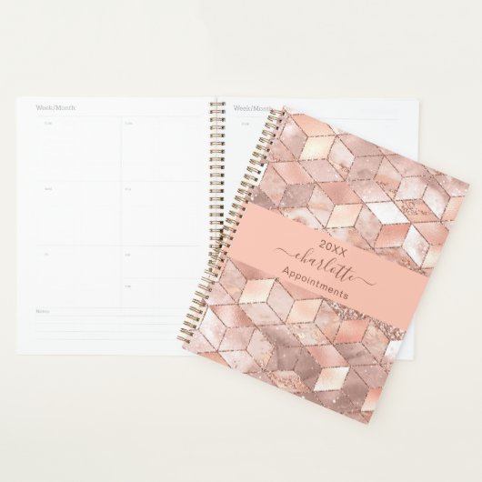 Roos gouden kubus marmer naam glitter script planner (Display)