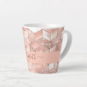 Roos gouden kubus marmer naam glittere script latte mok (Rechterhoek)