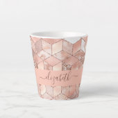 Roos gouden kubus marmer naam glittere script latte mok (Voorkant)
