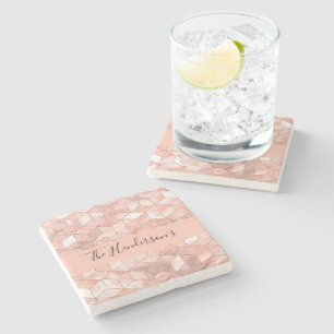 Roos gouden kubus patroon familienaam script moder stenen onderzetter