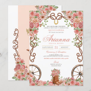 Roos Gouden Land Western Charra Ranch Quinceañera Kaart