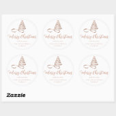 Roos gouden lintboom vrolijk kerstscript ronde sticker (Vel)