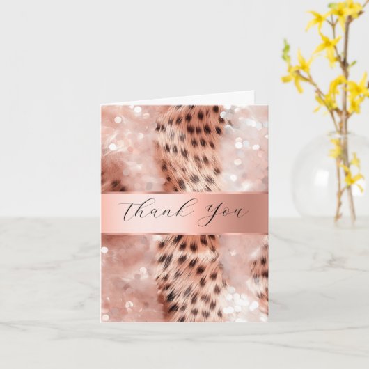 Roos gouden luipaard bruiloft dank u kaart (Gele Bloem)