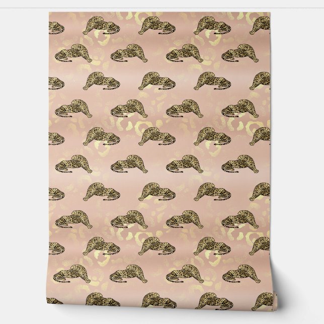 Roos gouden luipaarden Dier Behang (Afrollen)