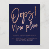 Roos gouden marine nieuwe plan bruiloft datum aankondigingskaart (Voorkant)