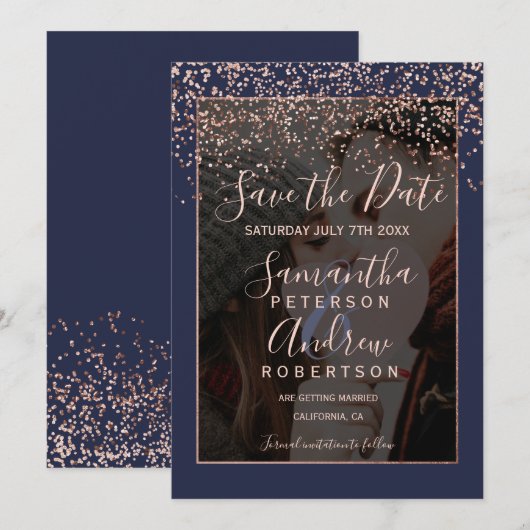 Roos gouden marinesblauw met uitzondering van de d save the date (Voorkant / Achterkant)