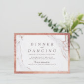 Roos gouden marmer luxe moderne bruiloft receptie informatiekaartje (Staand voorkant)